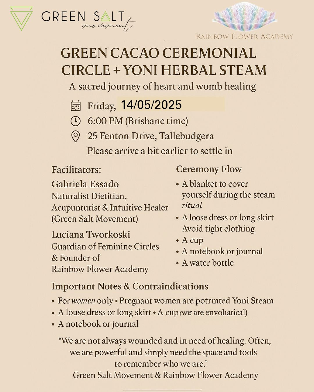 Yoni Steam & Cacao Ceremonial / Green Circles
